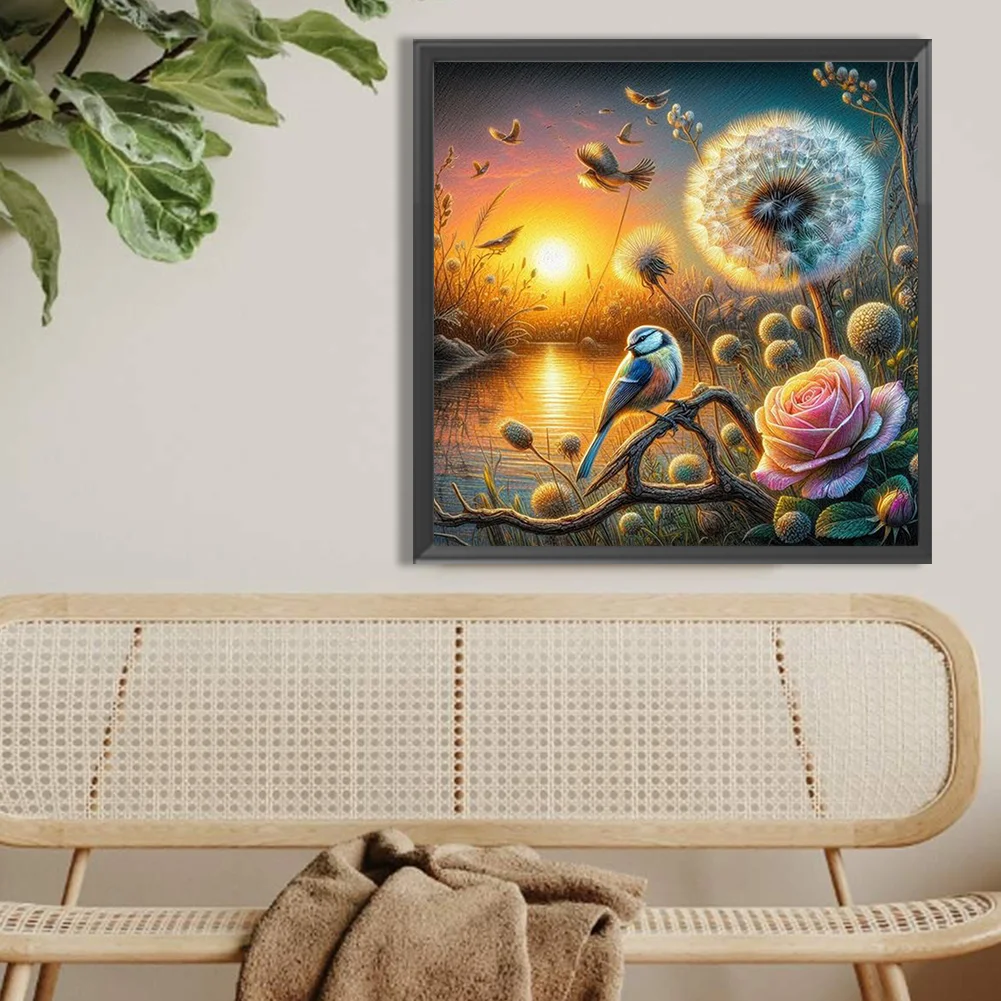 Diamond Painting - Full Round Drill - Rose Dandelion Bird(Canvas|40*40cm)