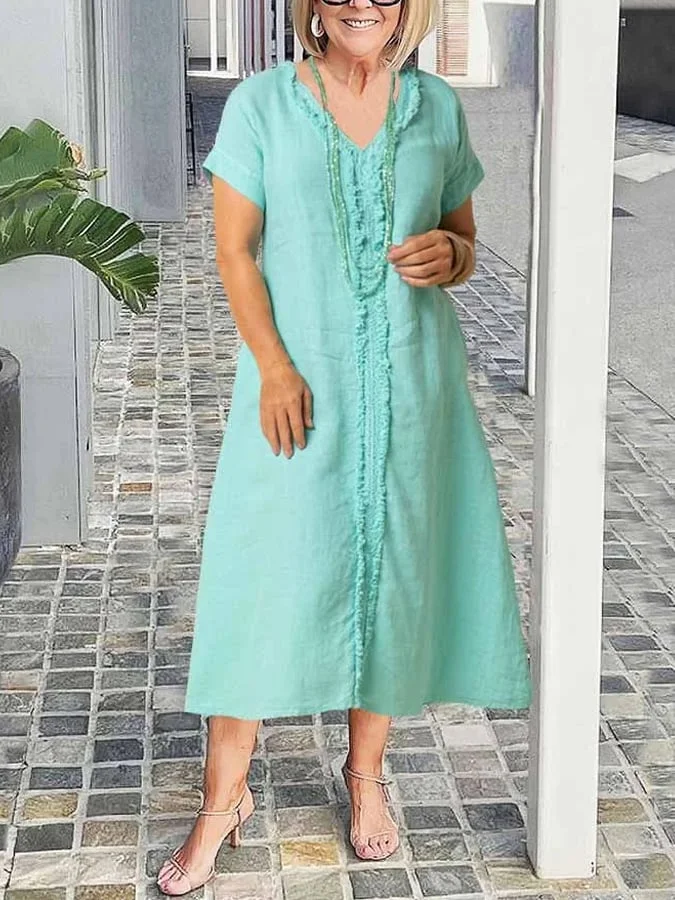 Women's Casual Solid Color V-Neck Dress