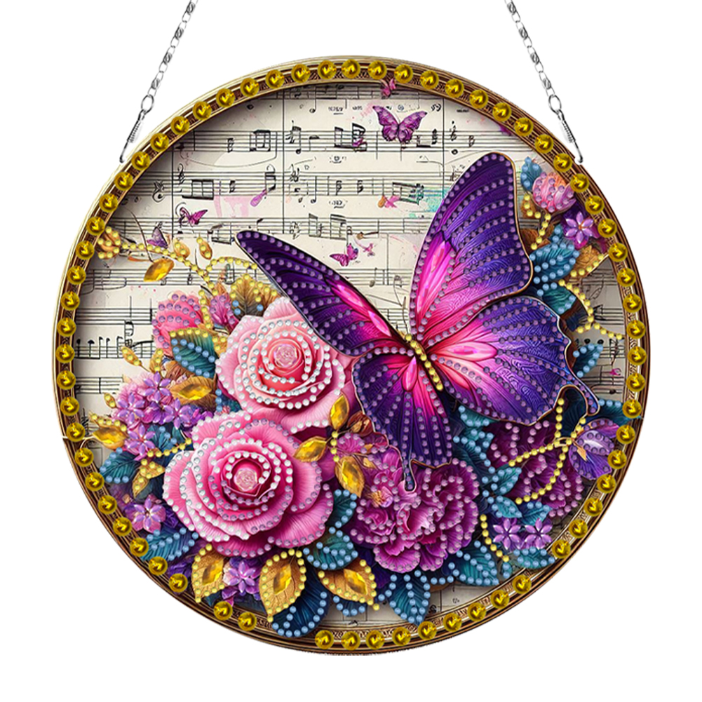 Music Sheet Butterfly 5D DIY Diamond Painting Dots Pendant Door Sign for Wall