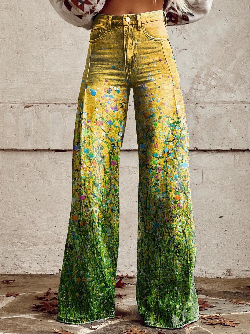 Women's Floral Print Casual Wide Leg Pants