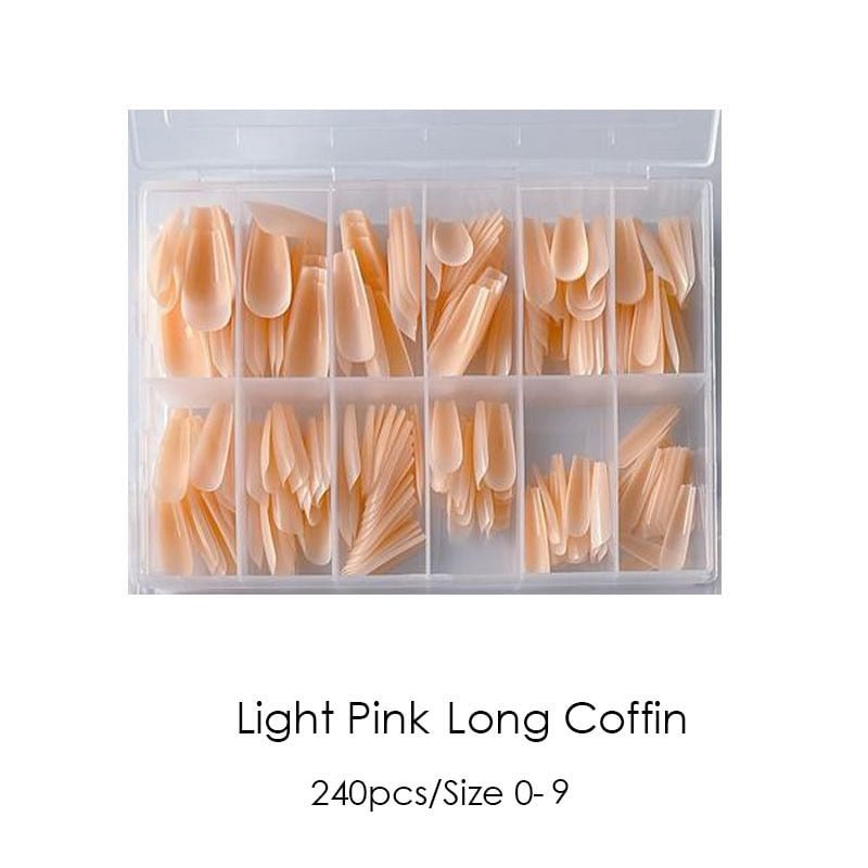 240pcs/box Gel X Natural Capsule Long Coffin Full Cover Press On Nude Color Soft Gel Finger Nails Tip Faux Ongles