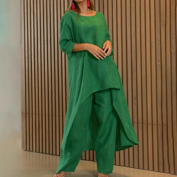 VChics Fashion Irregular Solid Color Long Sleeve Two Piece Set