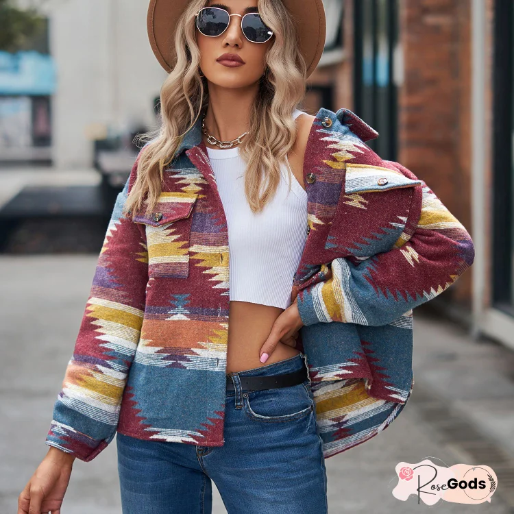 Casual Tribal Floral-Print Shift Knit Coat