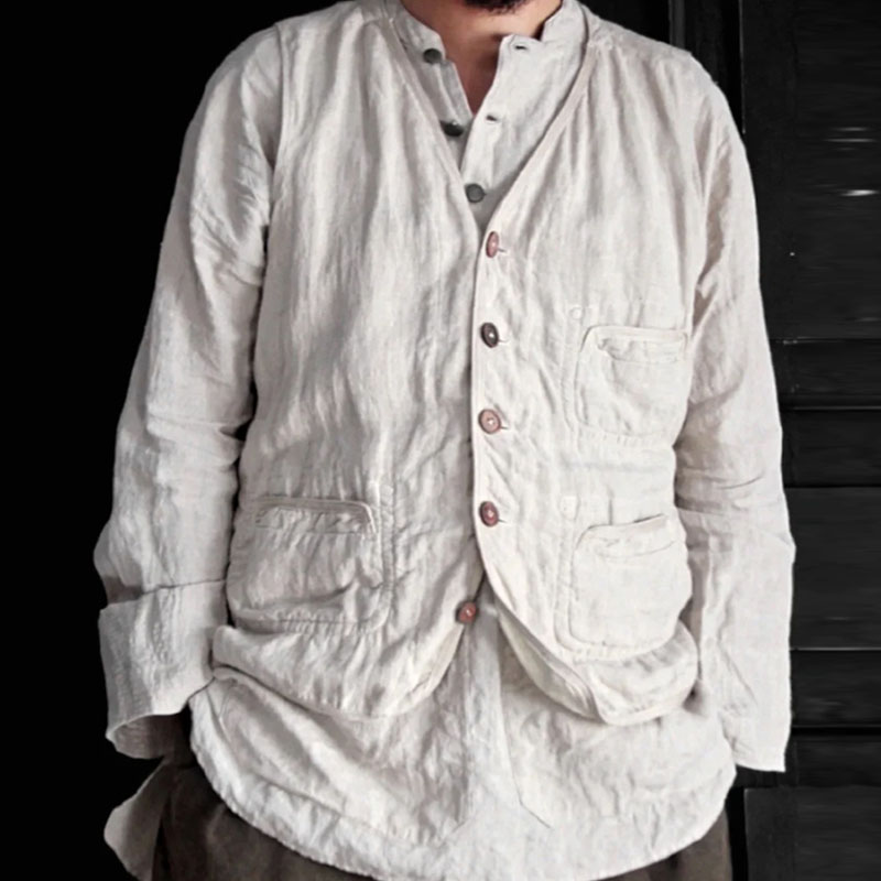 Men's Vintage Off-White Linen Double Face Vest