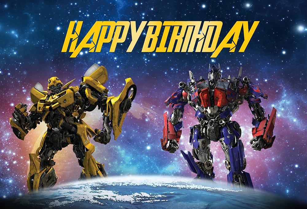 Autobot Transformation Sci-Fi Cartoon Happy Birthday Party Backdrop RedBirdParty