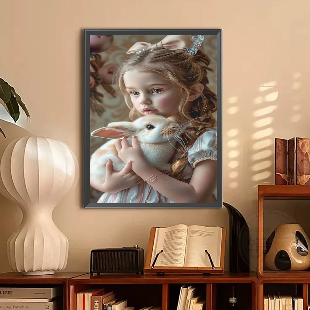 Full Round Diamond Painting 30*40cm - Girl Holding A Rabbit