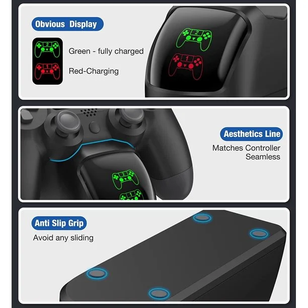 DinoFire PS4 Controller Charger Station, Wireless Dualshock Charging station with Fast 2 Charging Port for Playstation 4