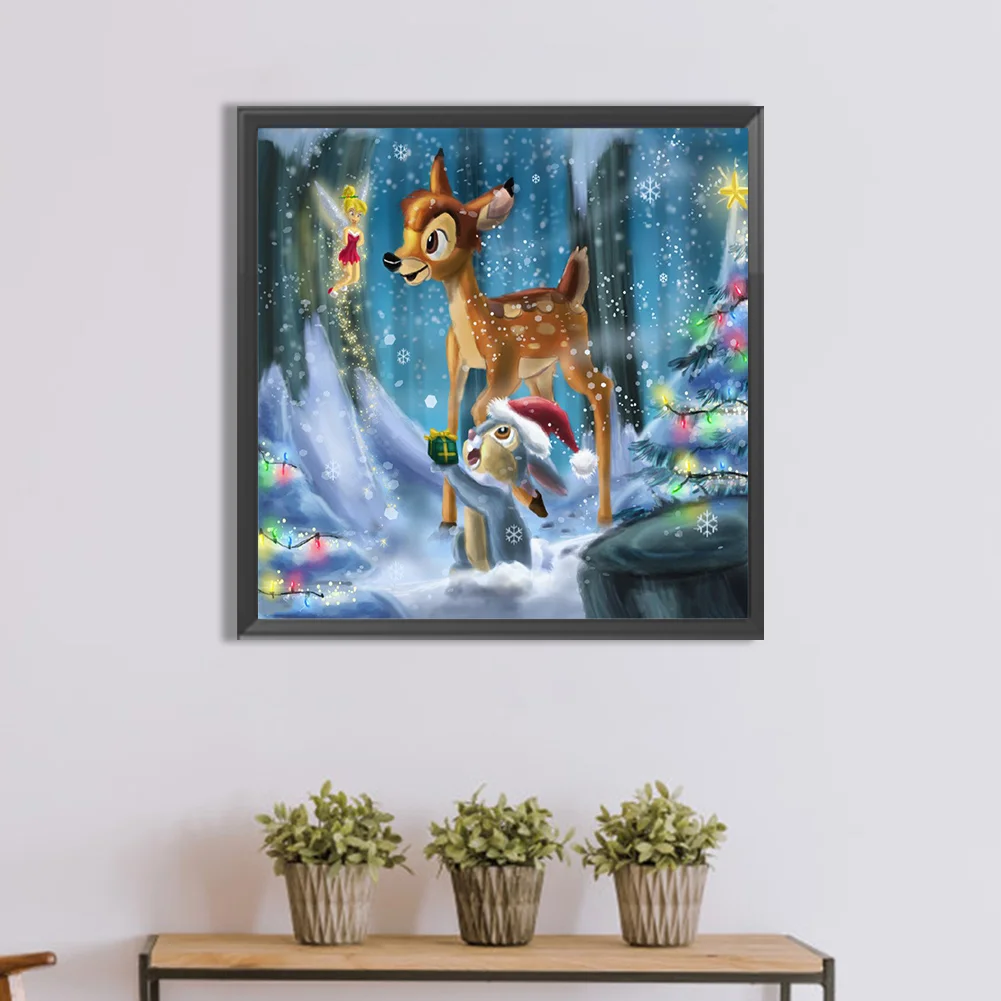 Full Round Diamond Painting 30*30cm - Deer And Squirrel In The Snow