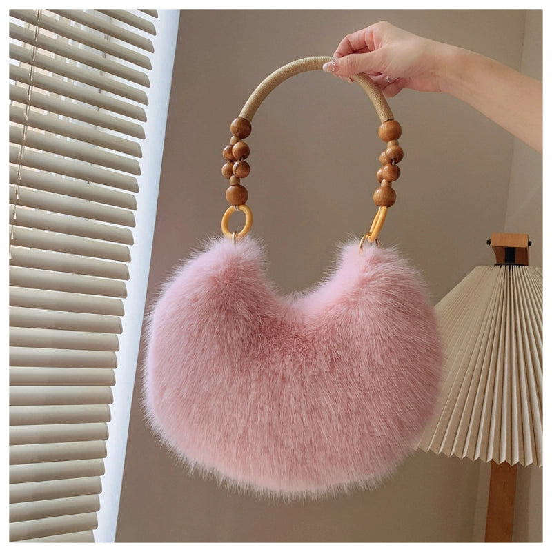 Women’s Medium Plush Solid Color Classic Style Streetwear Pillow Shape Zipper Underarm Bag