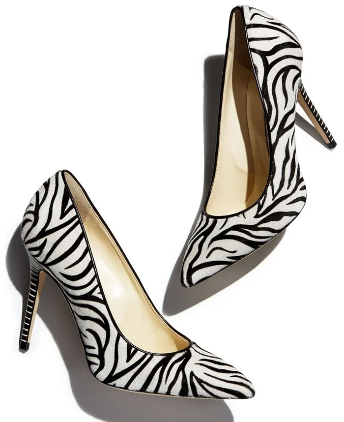 Black and White Zebra Horsehair Stiletto Heel Pumps Vdcoo