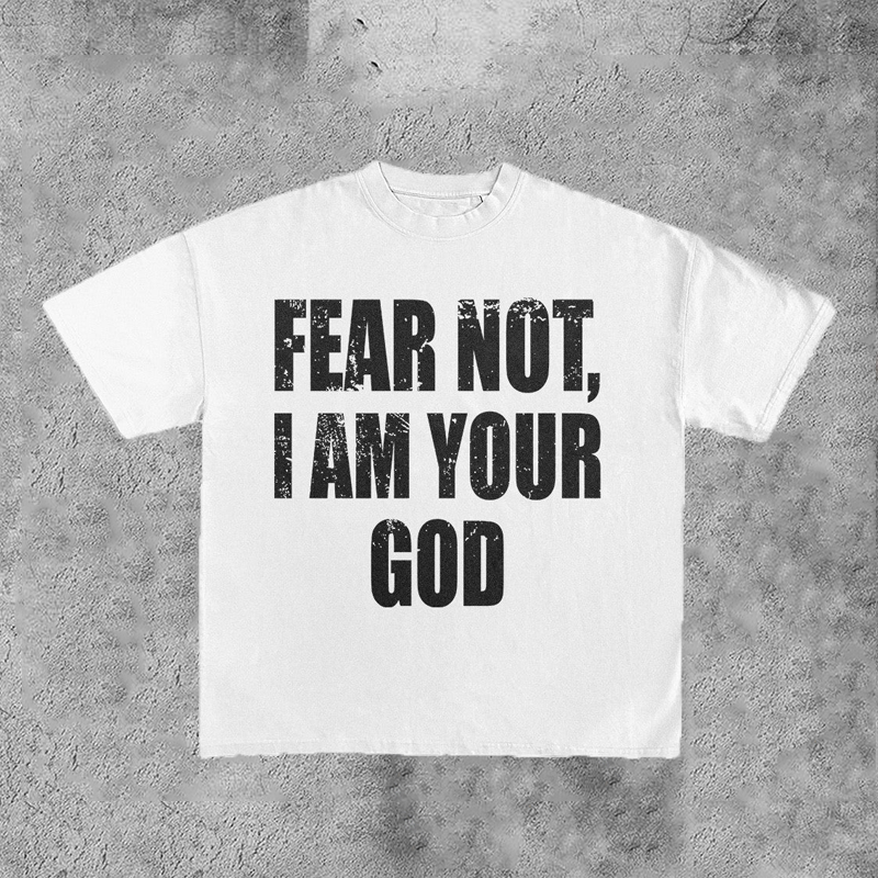 Loveciss®/ "Fear Not,I Am Your God" Print Cotton Short Sleeve T-Shirt