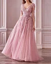 Long Sleeve Cherry Blossom Tulle A-Line Dress