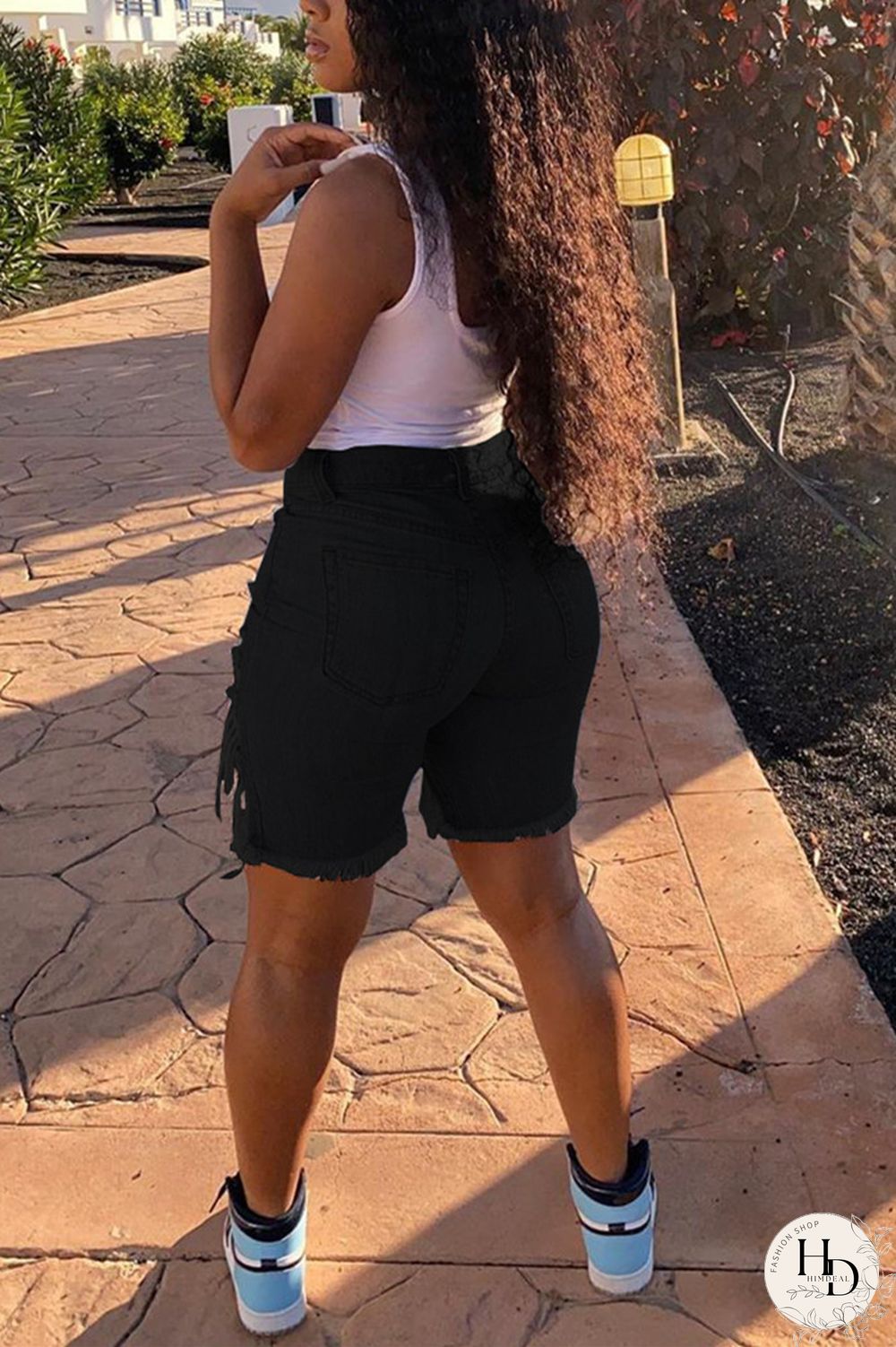 White Fashion Sexy Broken Hole Denim Pants