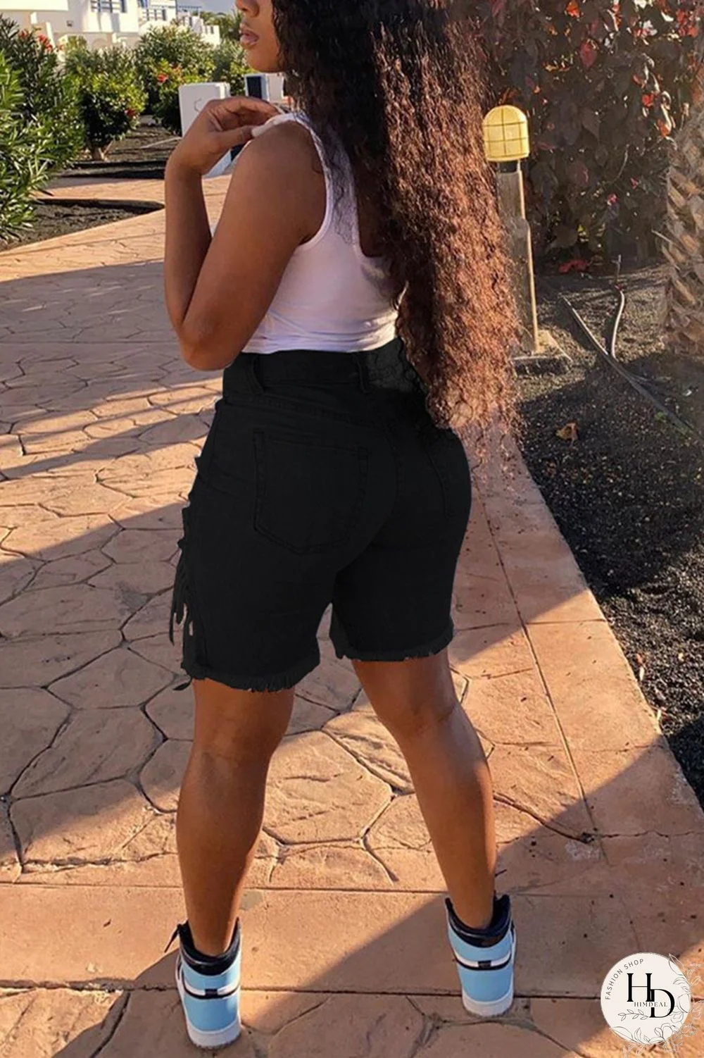 White Fashion Sexy Broken Hole Denim Pants