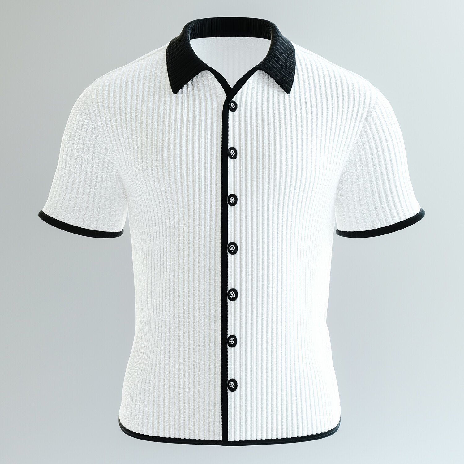 Men's Turndown Collar Button Short Sleeve Knitted Contrast Binding Shirt