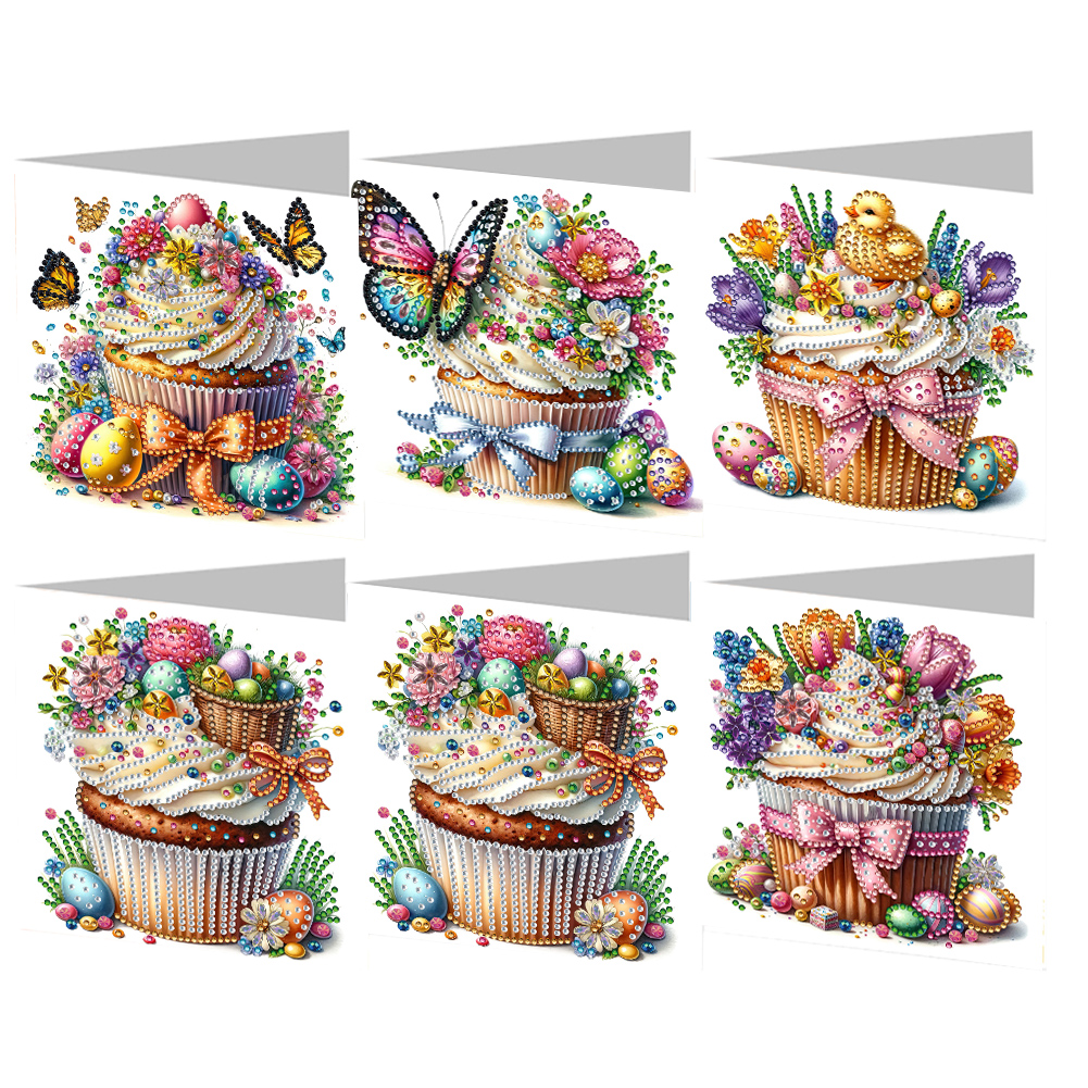 6Pcs Cake 5D DIY Diamond Painting Greeting Card Art Crafts for Adults Beginners