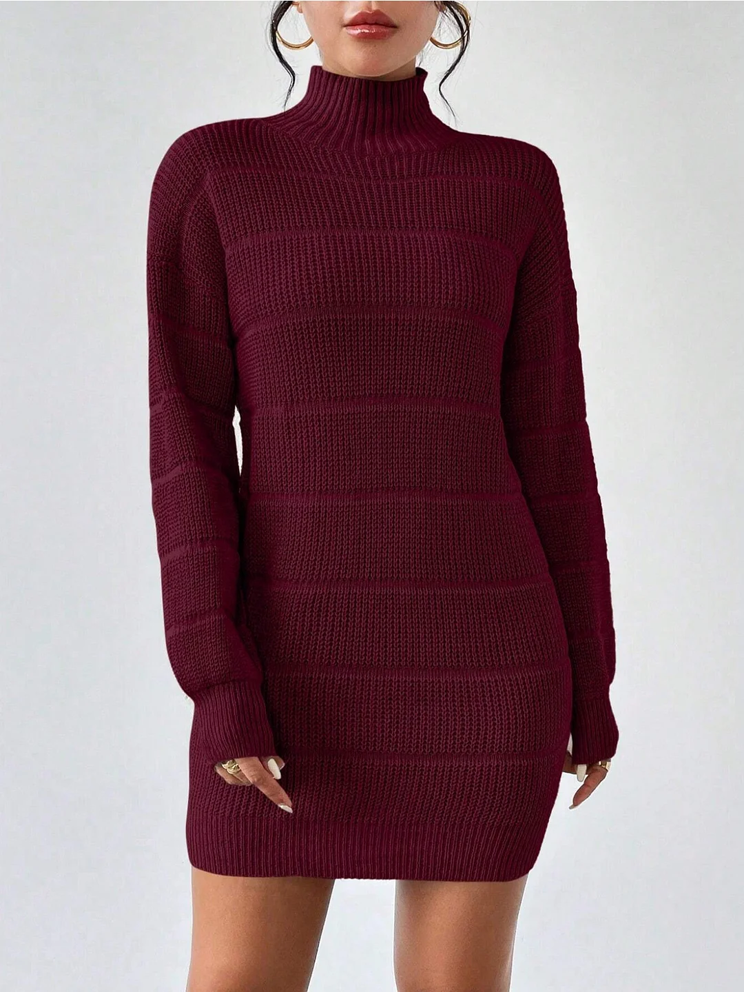 Nigikala Nigikala And Winter Half-High Collar Knitted Dress Women's Fashion Pure Color Sexy Bag Ass Skirt