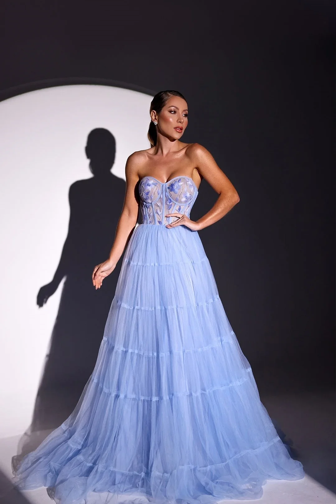 Daisda Sleeveless Strapless Sweetheart Embroidery A-Line Prom Dress