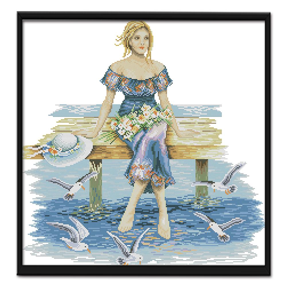 

Beauty By The Sea - 14CT Stamped Cross Stitch - 48*48cm, 501 Original