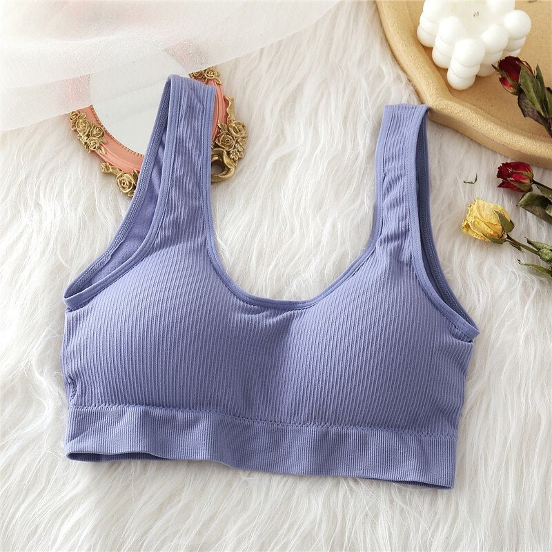 Seamless Women Backless Camisole Female Crop Top Sexy Tank Top Girls 6 Solid Colors Fashion Padded Crop Top Underwear For Lady