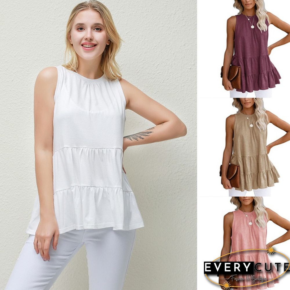 Women Fashion Spring Summer Sleeveless Loose Solid Color Splicing T-shirt topss