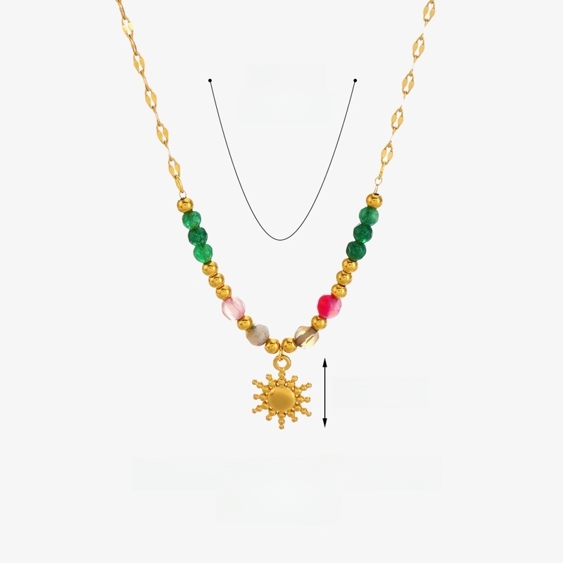 Retro Sun 304 Stainless Steel Turquoise Pendant Necklace