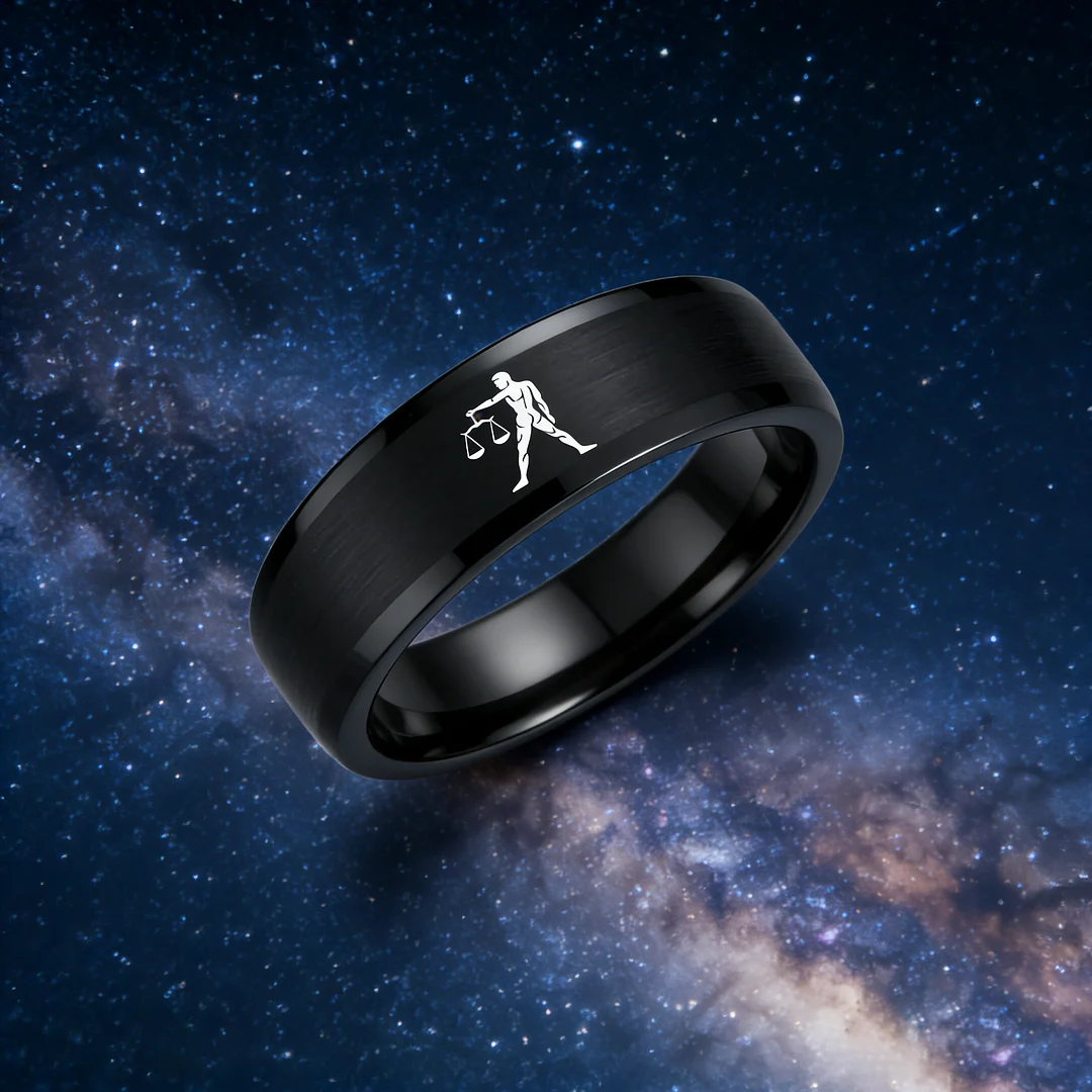 Men Women Black Libra Tungsten Carbide Rings Couple Wedding Bands Flat Top Comfort Fit 4MM 6MM 8MM