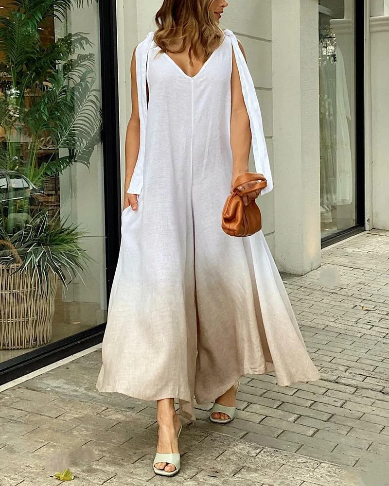 Casual V-Neck Sleeveless Gradient Jumpsuit