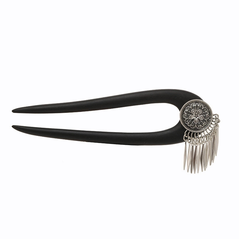 Handmade Original U-shaped Double Hairpin Ebony Hairpin Tassel Step Shake Chopsticks Ancient Style Headdress Pull Hair Hanfu Accessories