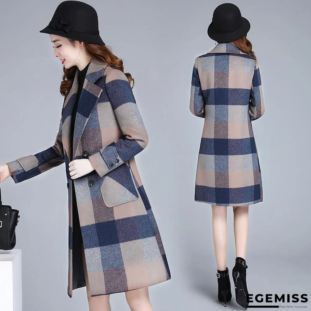 Loose Casual Plaid Printed Woolen Coat | EGEMISS