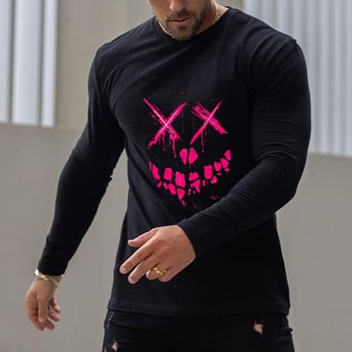 Graffiti Smiley Face Print Long-sleeved T-shirt、、URBENIE