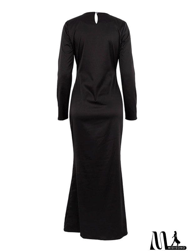 MidiSono - Casual Loose Long Sleeves Solid Color Round-Neck Maxi Dresses