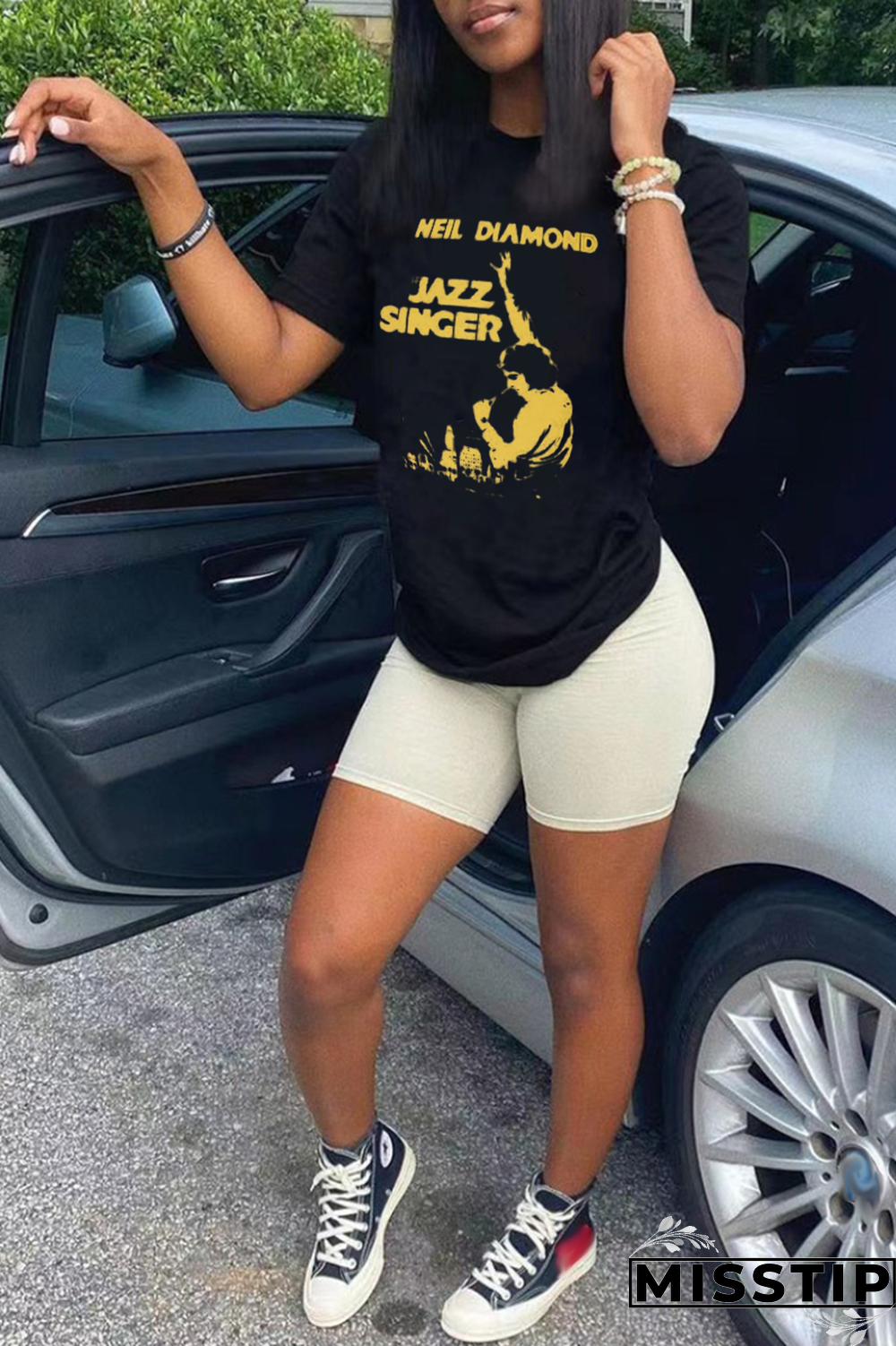 Black Daily Vintage Print Patchwork O Neck T-Shirts