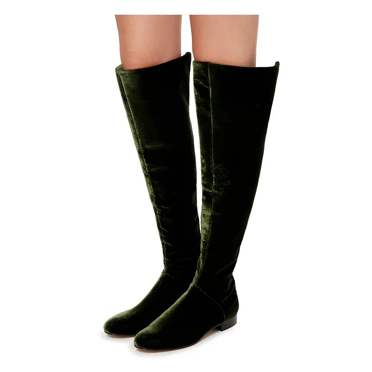 Green Velvet Long Boots Keen High boots |FSJ Shoes