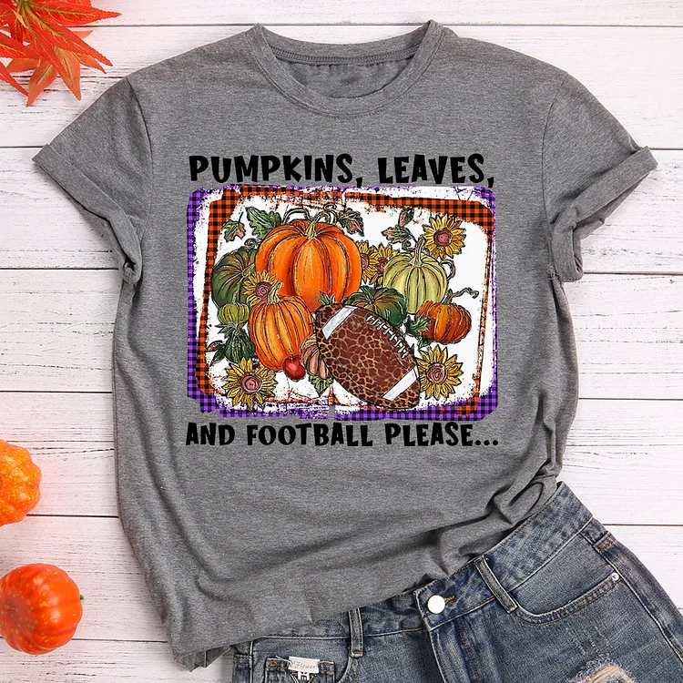 Pumpkins Leaves And Football Please  T-Shirt Tee-597384-Annaletters