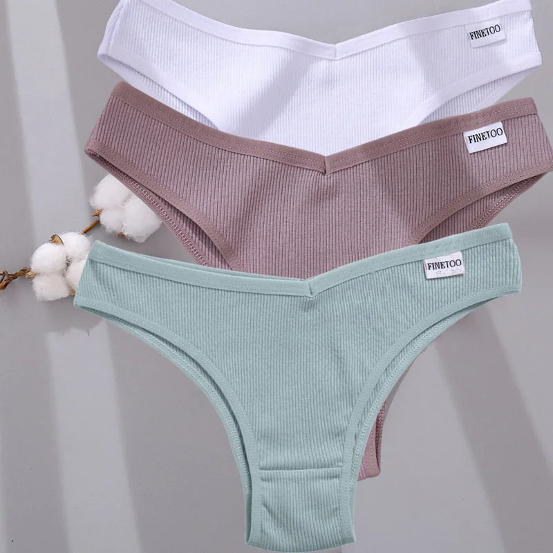 FINETOO 3PCS/Set Women Cotton Lingerie Female Thongs Sexy Underwear For Woman Low-Rise Underpant Women's Panties Bikini Briefs
