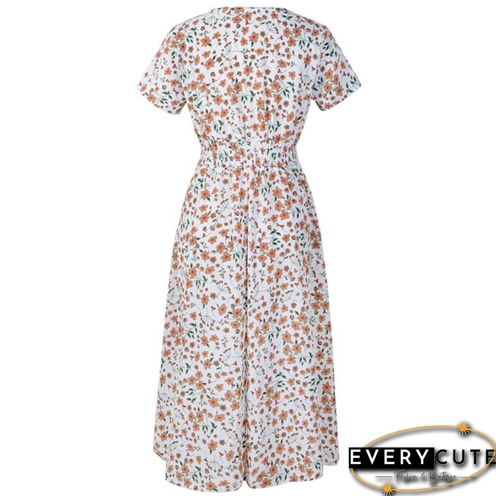 Disty Floral Ruffle Hem Elastic Waist Summer Dress