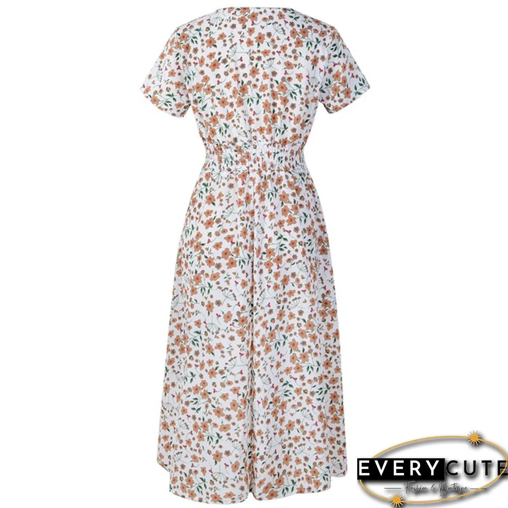 Disty Floral Ruffle Hem Elastic Waist Summer Dress