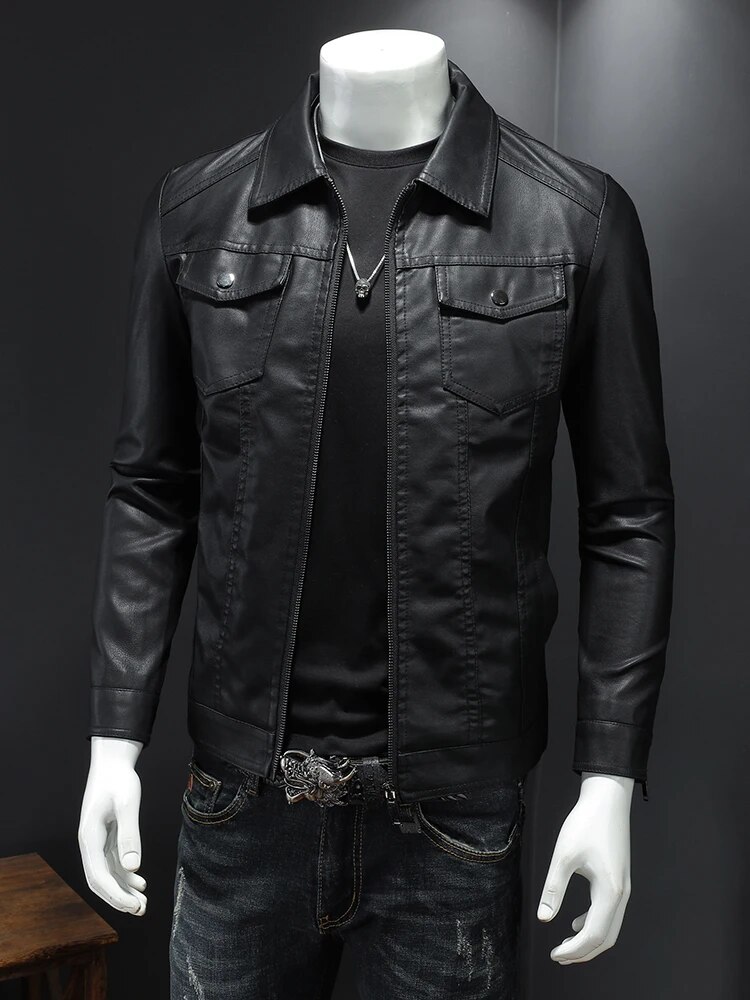 Spring Autumn 2025 New Mens Leather Jackets Slim Fit Male Fashion Faux Windproof Warm Coats Man Brand Clothing