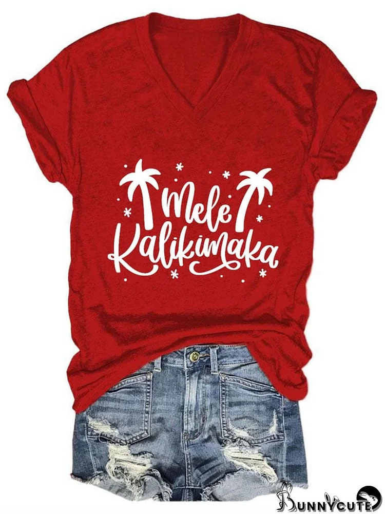 Women's Mele Kalikimaka Hawaiian Christmas Print Short Sleeve T-Shirt