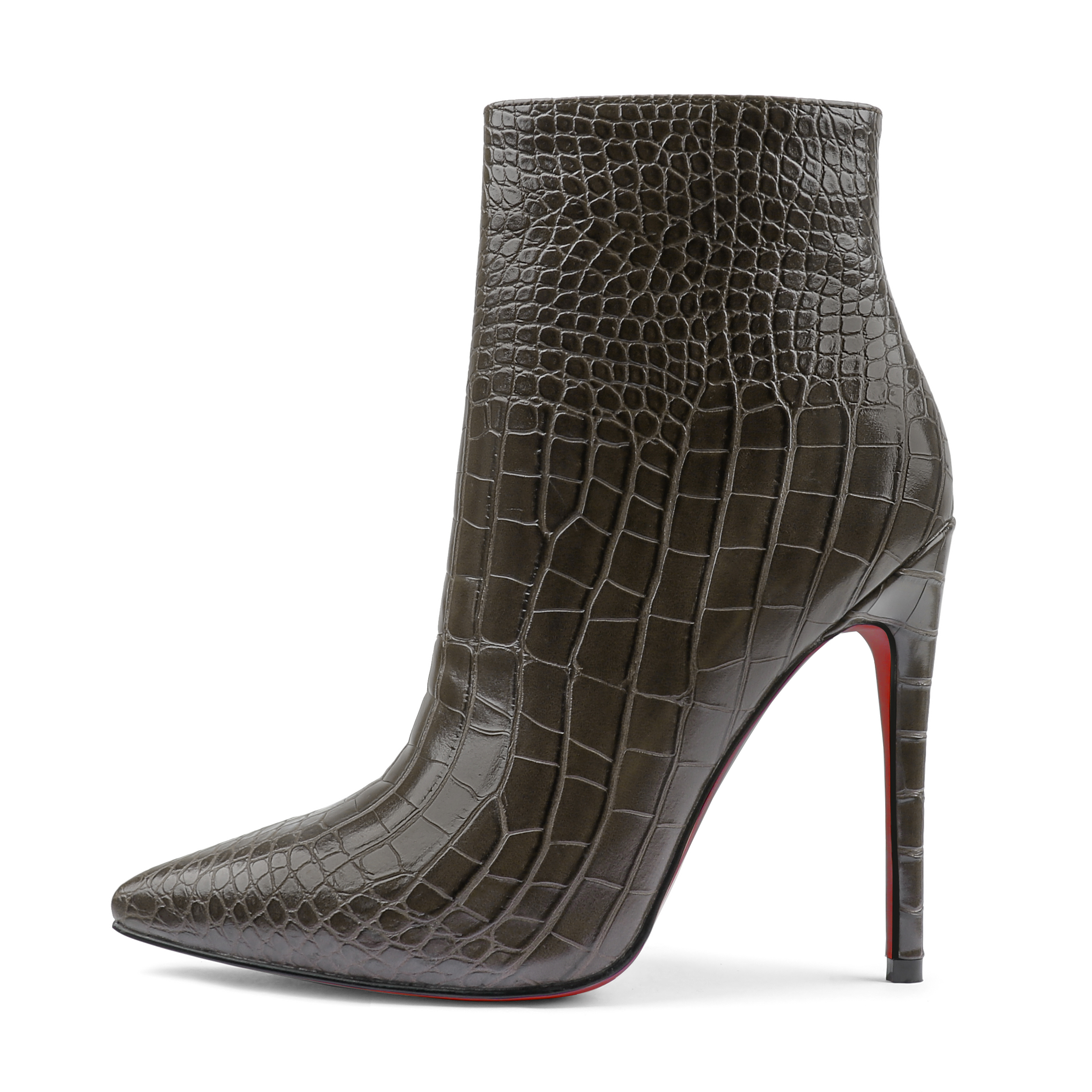 120mm Women's Ankle Boots Closed Pointed Toe Red Bottom Shoes Stilettos Autumn Dress Booties-MERUMOTE