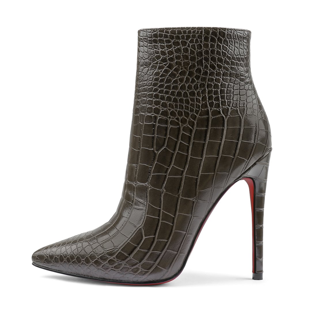 120mm Women's Ankle Boots Closed Pointed Toe Red Bottom Shoes Stilettos Autumn Dress Booties-MERUMOTE