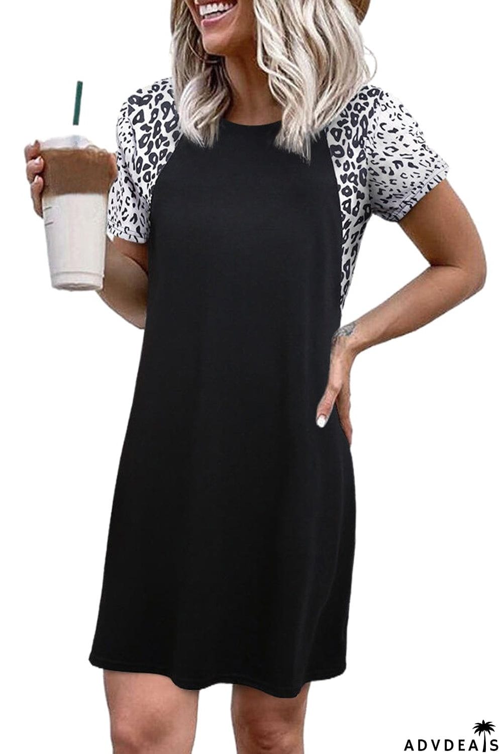 Splicing O-Neck Mini Dress