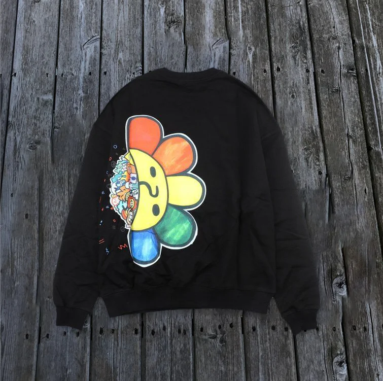 Fashion trend printing street shooting round neck long sleeve sweater