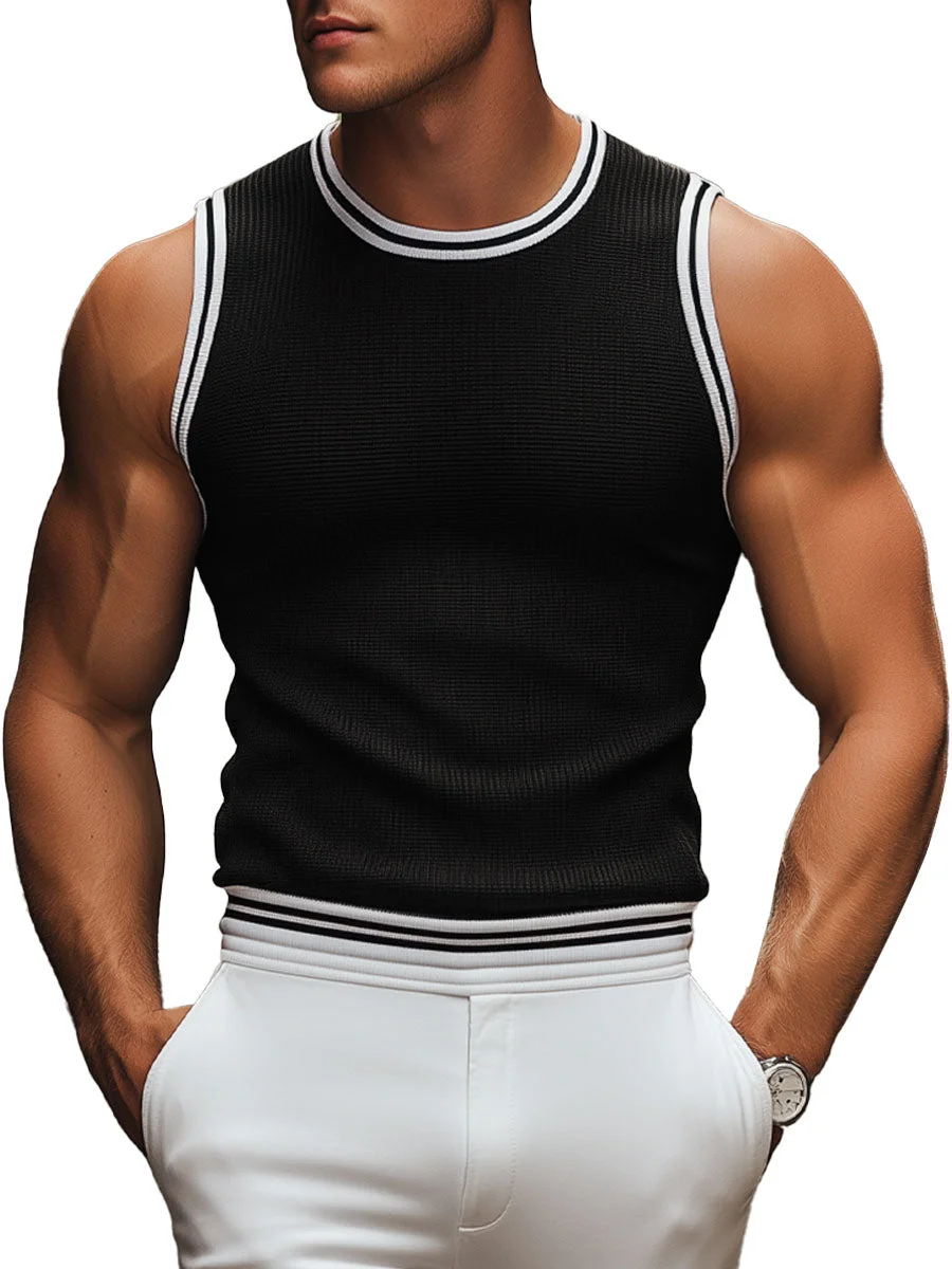 Men's Waffle Crew Neck Contrast Tank Top