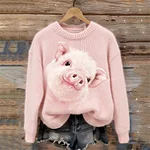 Lovely Pig Print Cozy Knit Sweater - Image 2