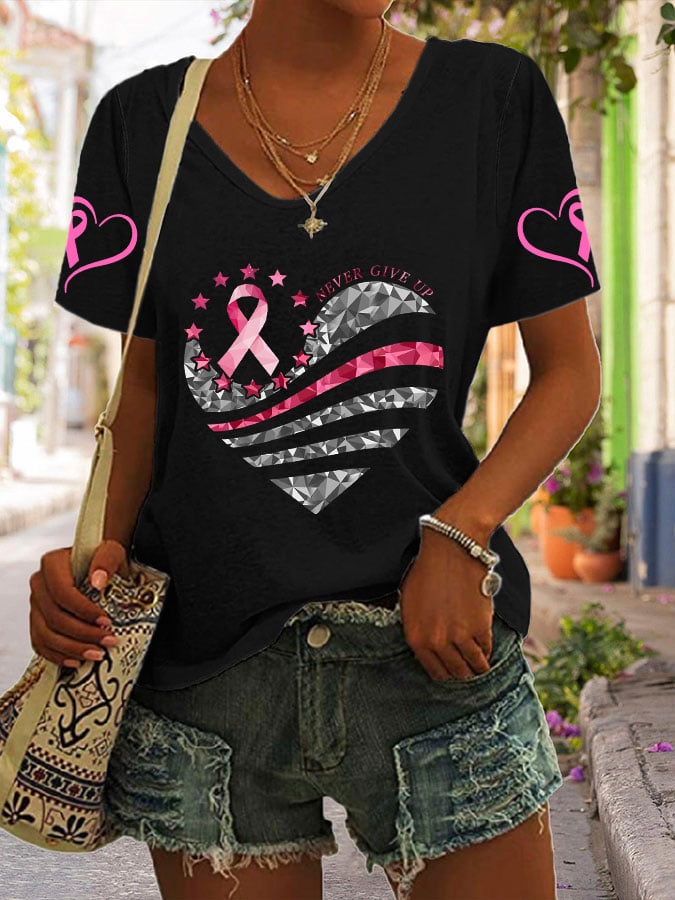 Women's Never Give Up Print Short Sleeve T-Shirt