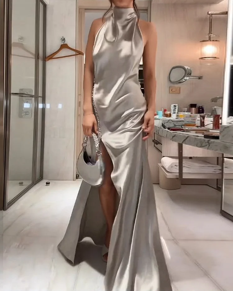 Sleeveless hollow solid color dress 