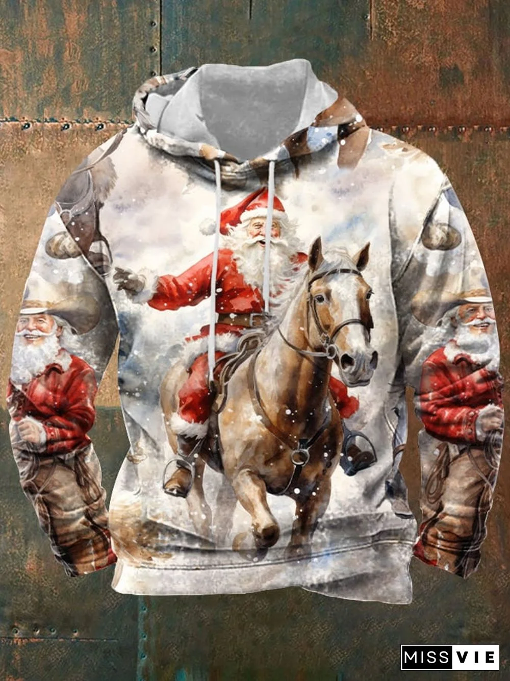 Men's Western Santa Riding Print Hoodie