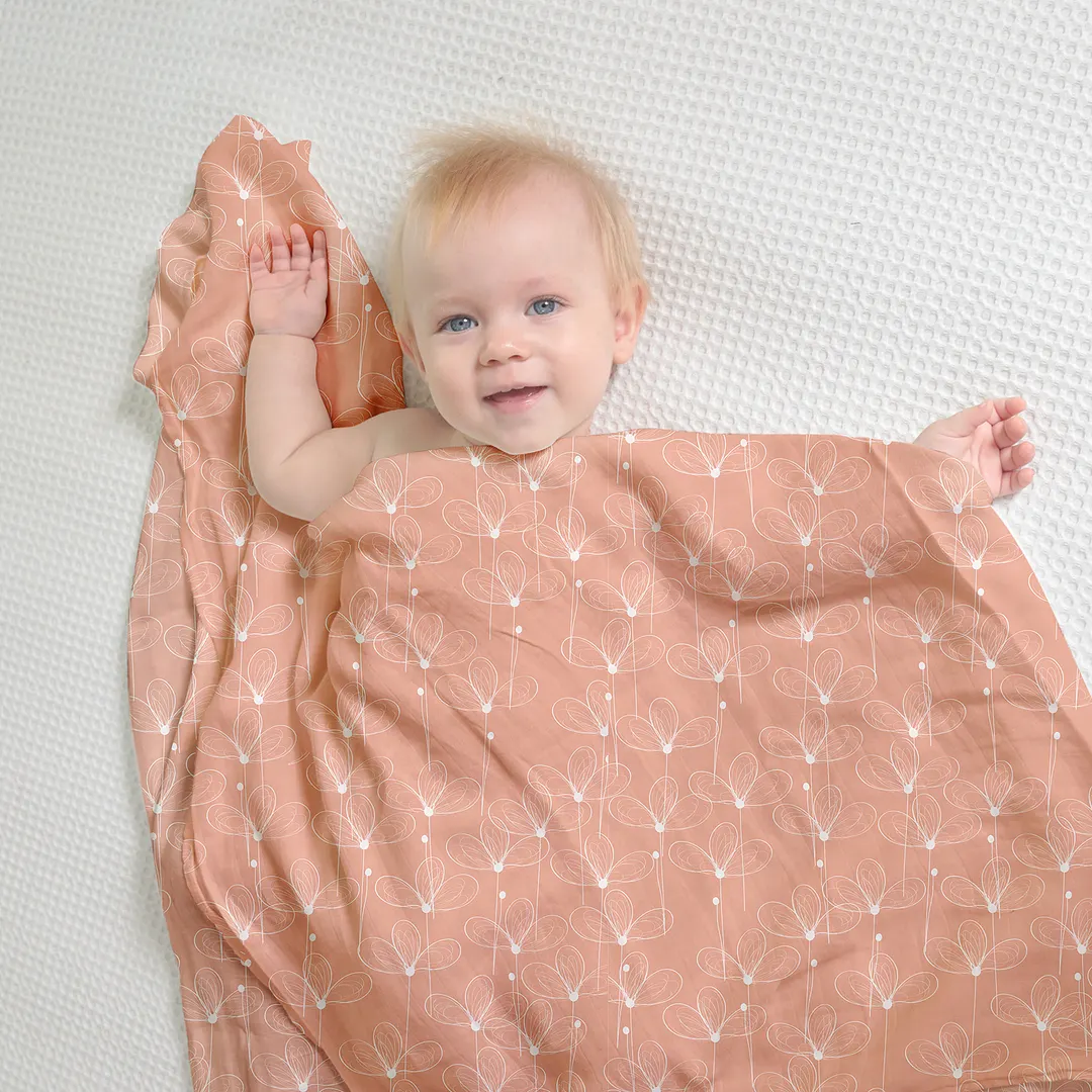 Egmao Baby Bamboo Muslin Swaddle Blanket - Red Dandelion